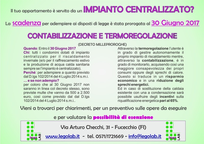 Termoregolazione e Contabilizzazione: prorogata la scadenza al 30 Giugno 2017